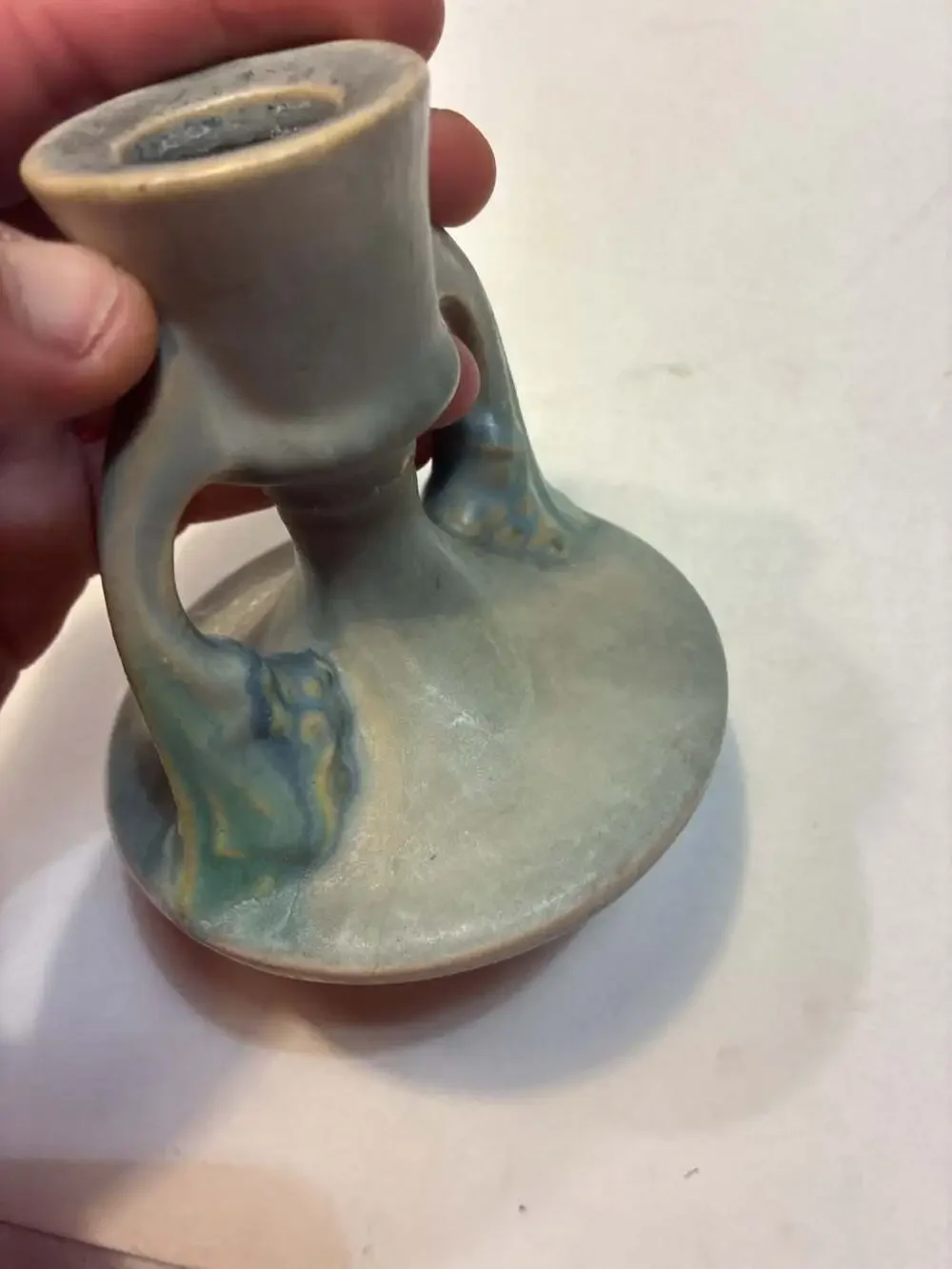 Lot of 2 VTG Roseville Pottery Tuscany Gray Candlestick Holder Shape 1066-3.5